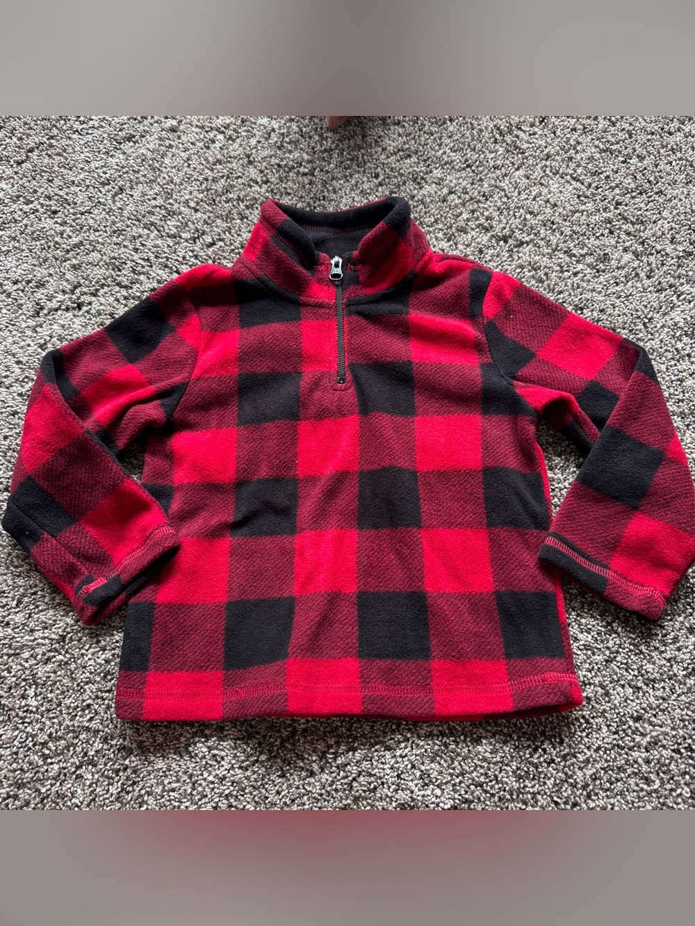 Red & Black Buffalo Plaid Half-Zip Fleece Pullover - Kids